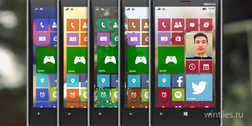 Концепт начального экрана Windows Phone с фоновым изображением